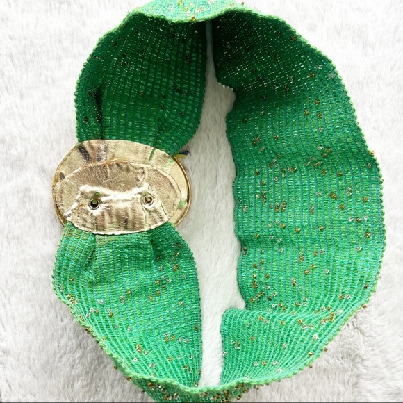 BORBONESE Vintage 1980s Green Stretchy Beaded Belt with Gold Tone Clasp main image 4